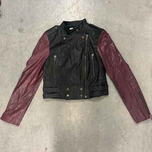 Walter Baker Vikki Two Tone Leather ZipUp Motorcycle Moto Jacket